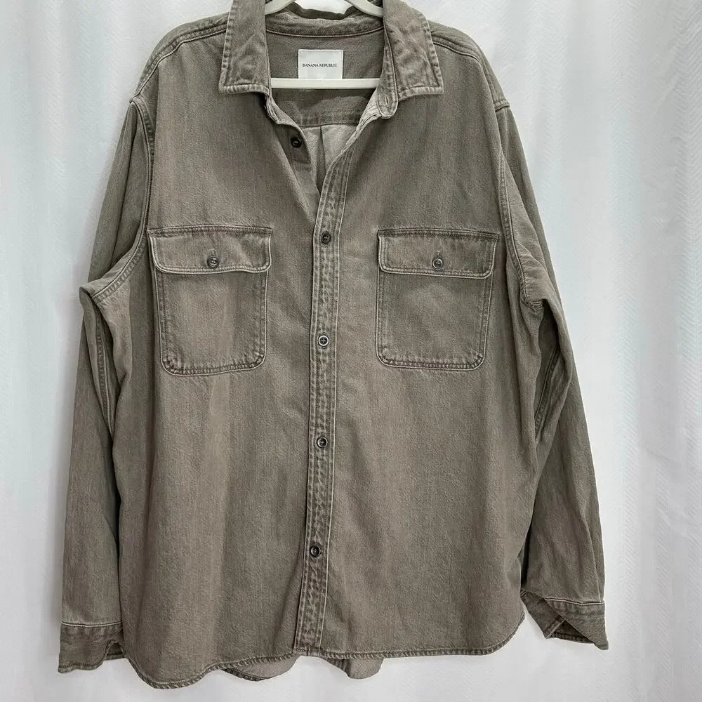 Banana Republic men’s denim shacket shirt jacket gray XXLT button up spring ‘26